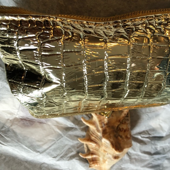 Vintage Style Cosmetic Bag, Dual Use, Snap/Zip Closure, Gold - Picture 3 of 16